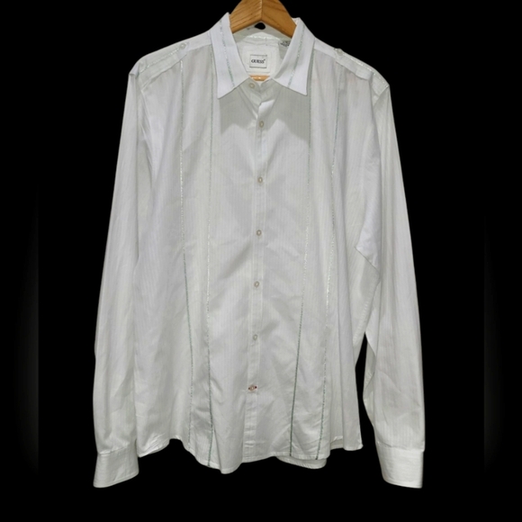 XL GUESS 100% Cotton Dress Shirt with Mint Green Stripes and Textured Fabric - Picture 1 of 11